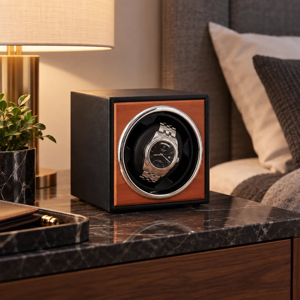 Remontoir montre cube bois
